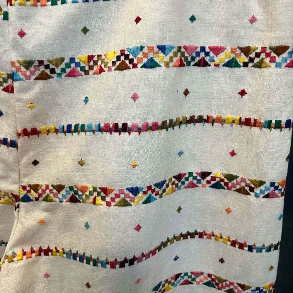 Embroidered Kantha Bohemian Pants Colorful Geometric Print Wide‎ Leg Size L/XL